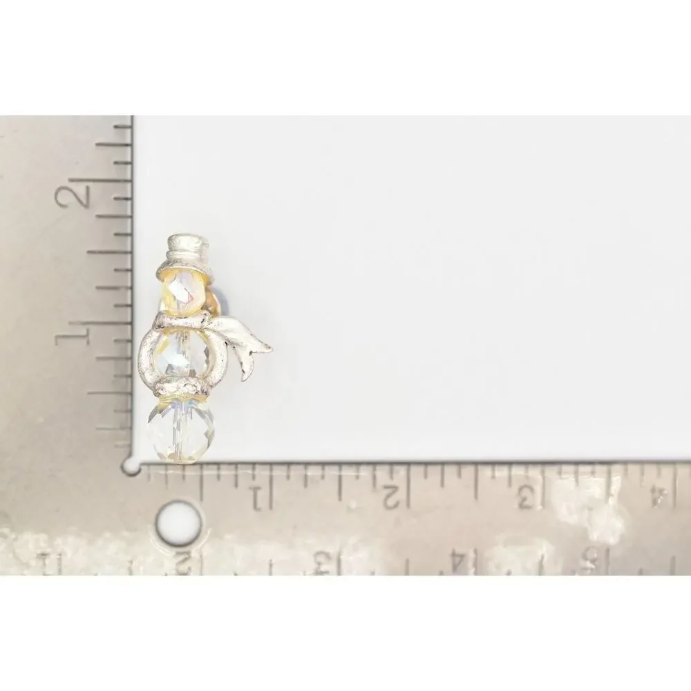 Olit Vintage Crystal Snowman Pin Brooch Tie Tac Aurora Borealis Signed BinAL